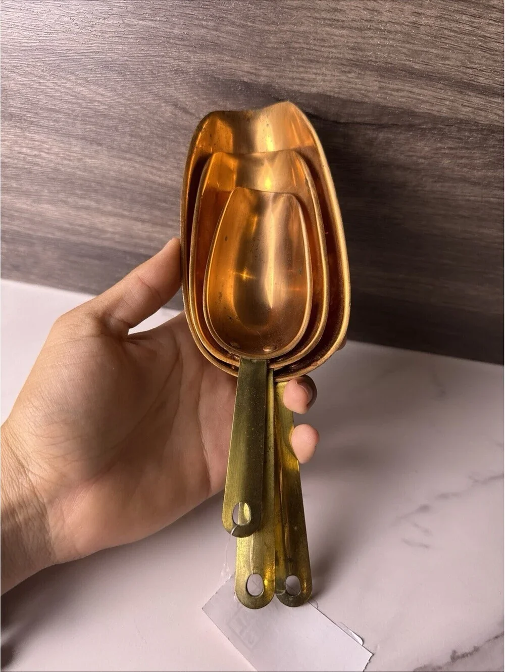Vintage Solid Copper Measuring Scoops Set of 3 Nesting Made in Korea